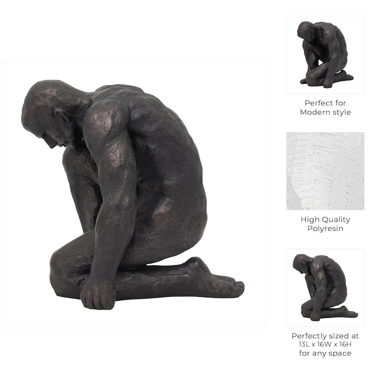 Kneeling Figurative Statue - 16", Black - 15" x 12.25" x 15"