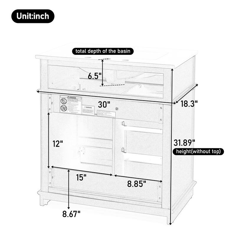 Christopher Knight Home - Beauchamp Freestanding 30-Inch Bathroom Vanity with Sink and Ample Storage