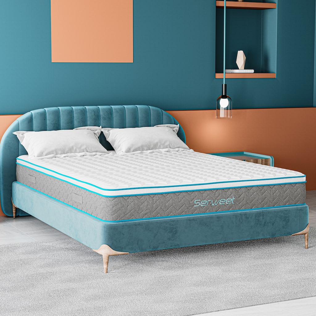 Serweet 8-inch Hybrid Memory Foam 7-Zone Pocket Innerspring Mattress - Blue