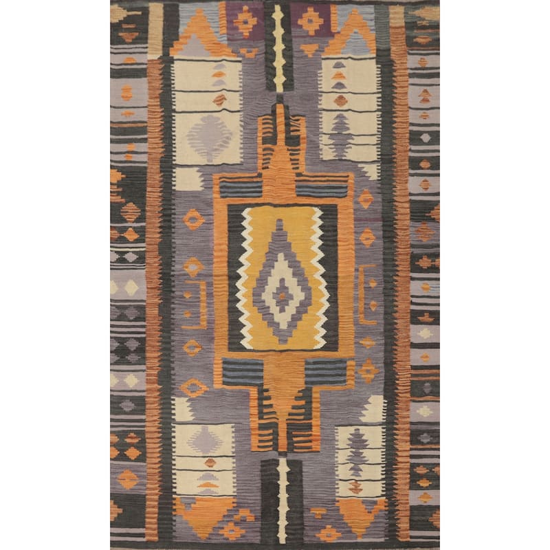Hand Woven Oriental 100% Wool Carpet Southwestern Tribal Purples Kilim Area Rug - 8' 4'' X 5' 1''