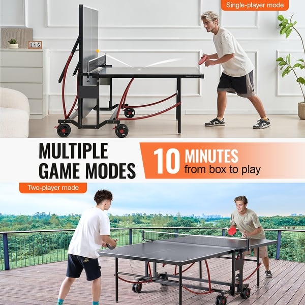 Table De Ping-Pong Pliable Taille Moyenne VEVOR - 152 Cm, Intérieur/Extérieur, Avec Filet, Raquettes, Balles Et Sac De Transport