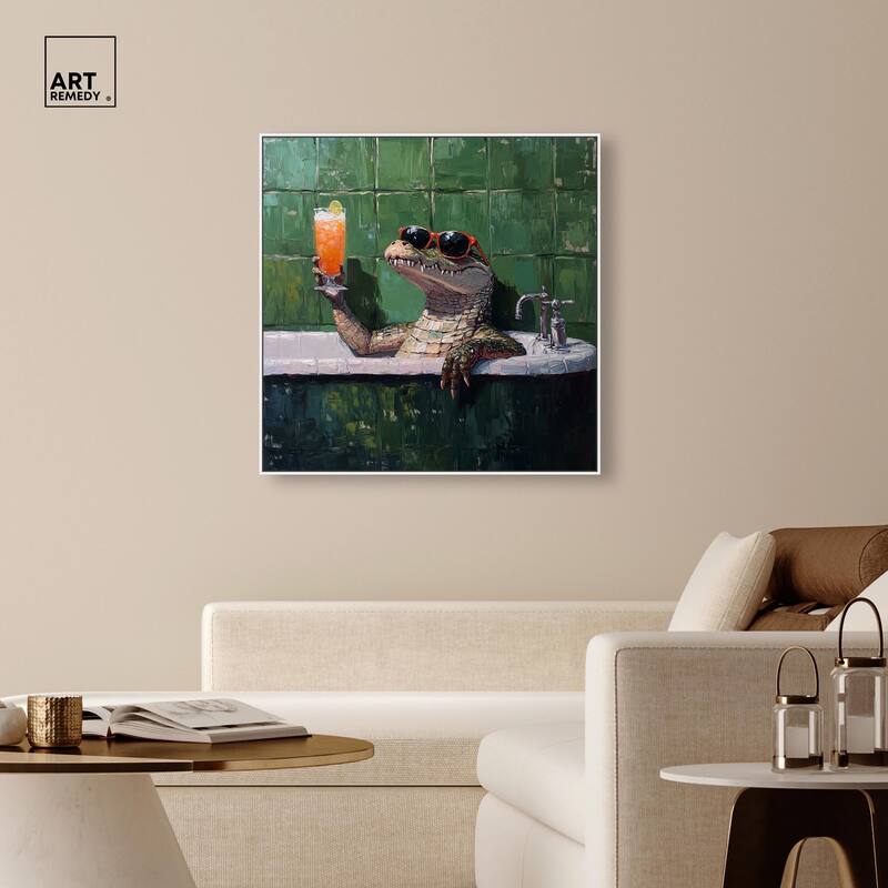 Cocktail Croc I Canvas by Art Remedy