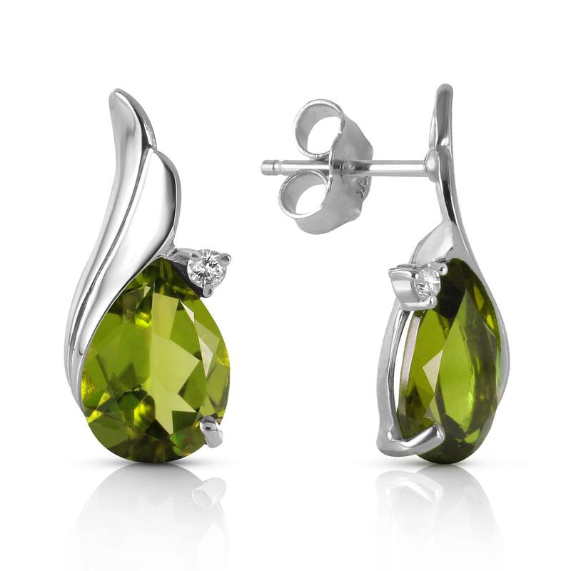 4.26 Carat 14K Solid Gold Gemstone Stud Earrings Diamond Peridot - White