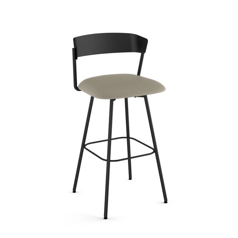 Amisco Ludwig Swivel Counter and Bar Stool - Greige Faux Leather / Black Metal - Bar Height