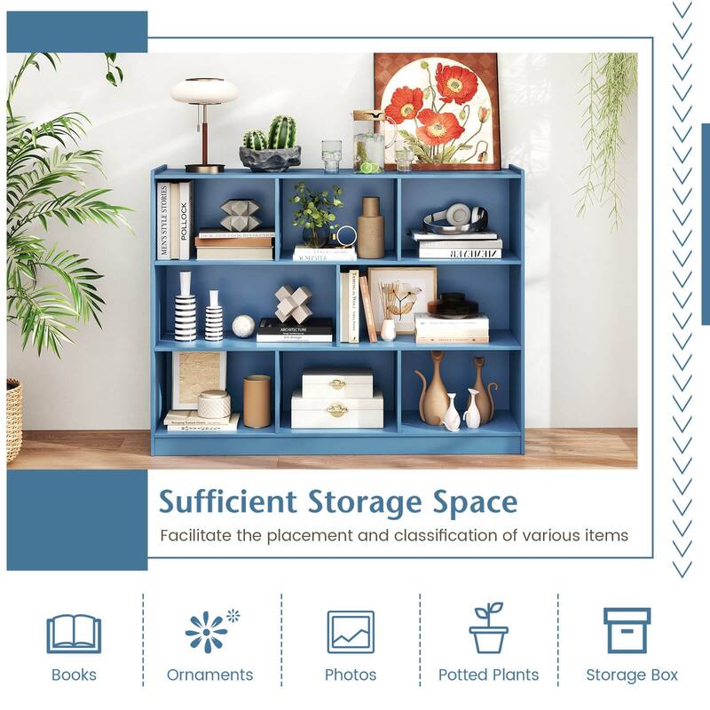Costway 3-tier Open Bookcase 8-Cube Bookshelf Storage Display Cabinet - 48'' x 12.5'' x 36.5''