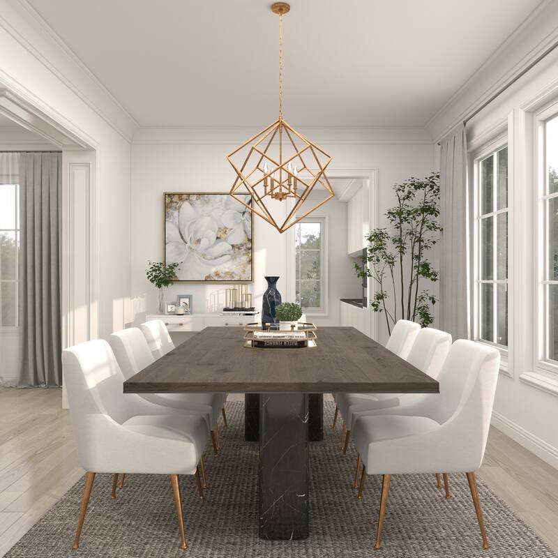 Metal Caged 4 Light Room Chandelier with Link Style Chain - Gold - Roche River Decor