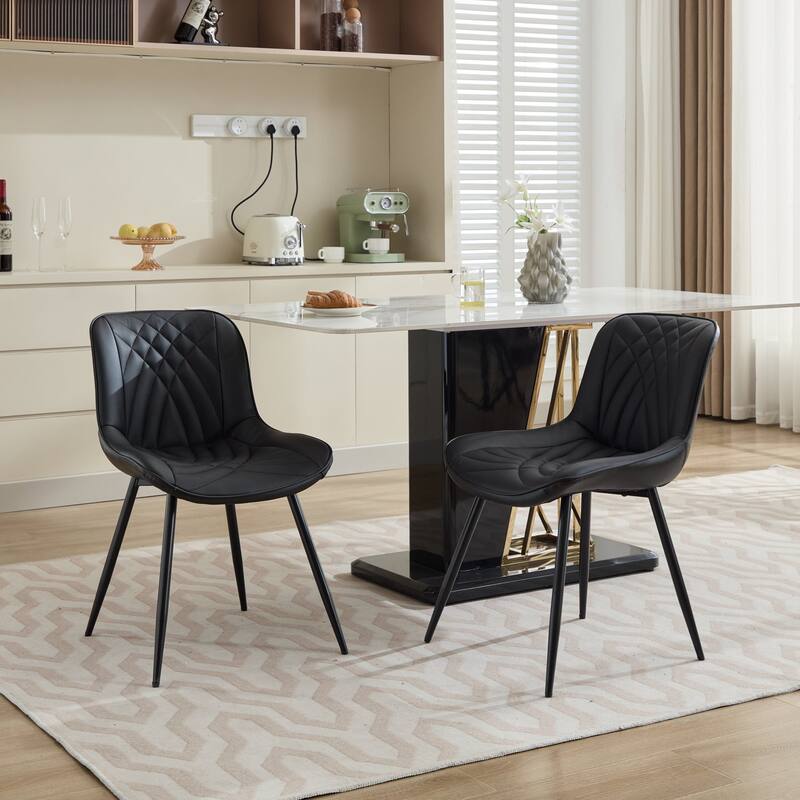 Leather Upholstered Dining Chair Set of 2 Kitchen Side Chair with Metal Legs, Armless Lounge Chair with Curved Back