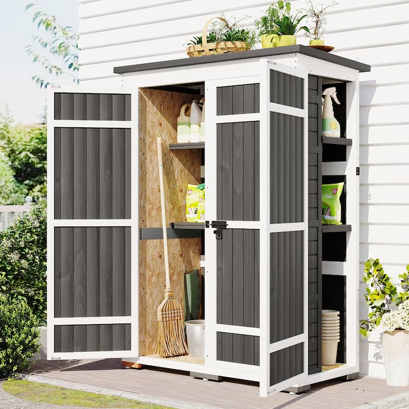 TOPMAX Outdoor 5.5ft Hx4.1ft L Wood Storage Shed Waterproof Asphalt Roof, Four Lockable Doors