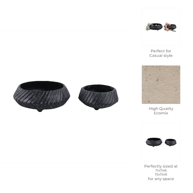 Pottery Tapered Decorative Bowls Sculpted Textured Design (Set of 2) - 15" x 15" x 5.75"