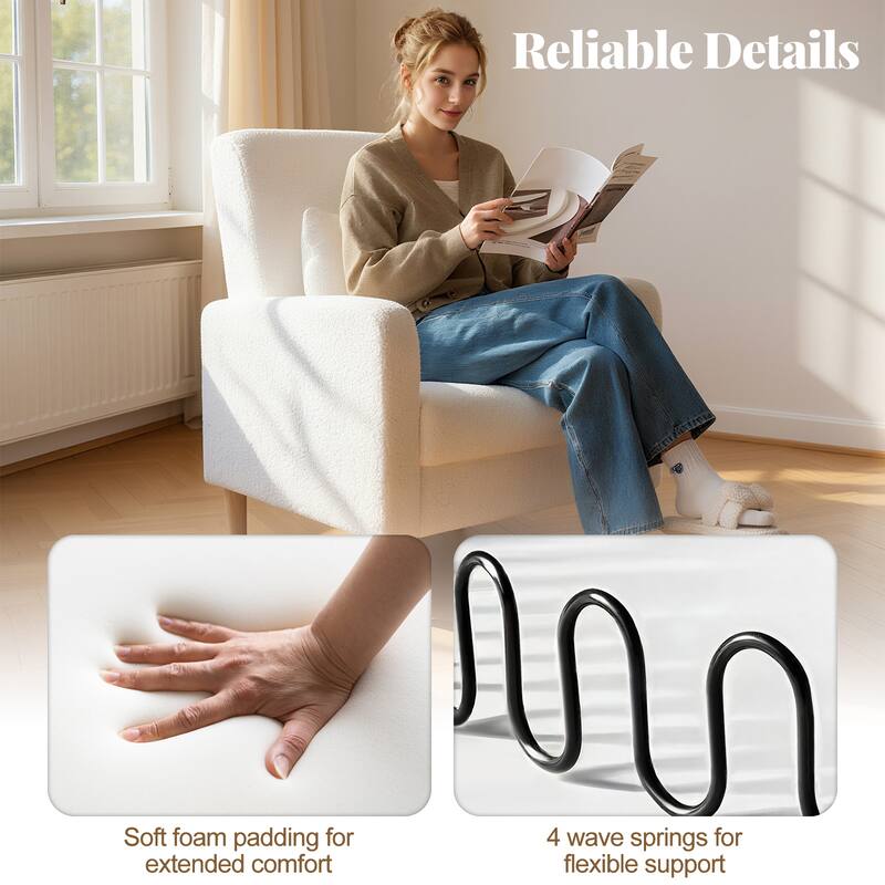 Gymax Accent Chair w/Lumbar Pillow Teddy Fleece Cover Rubber Wood Legs