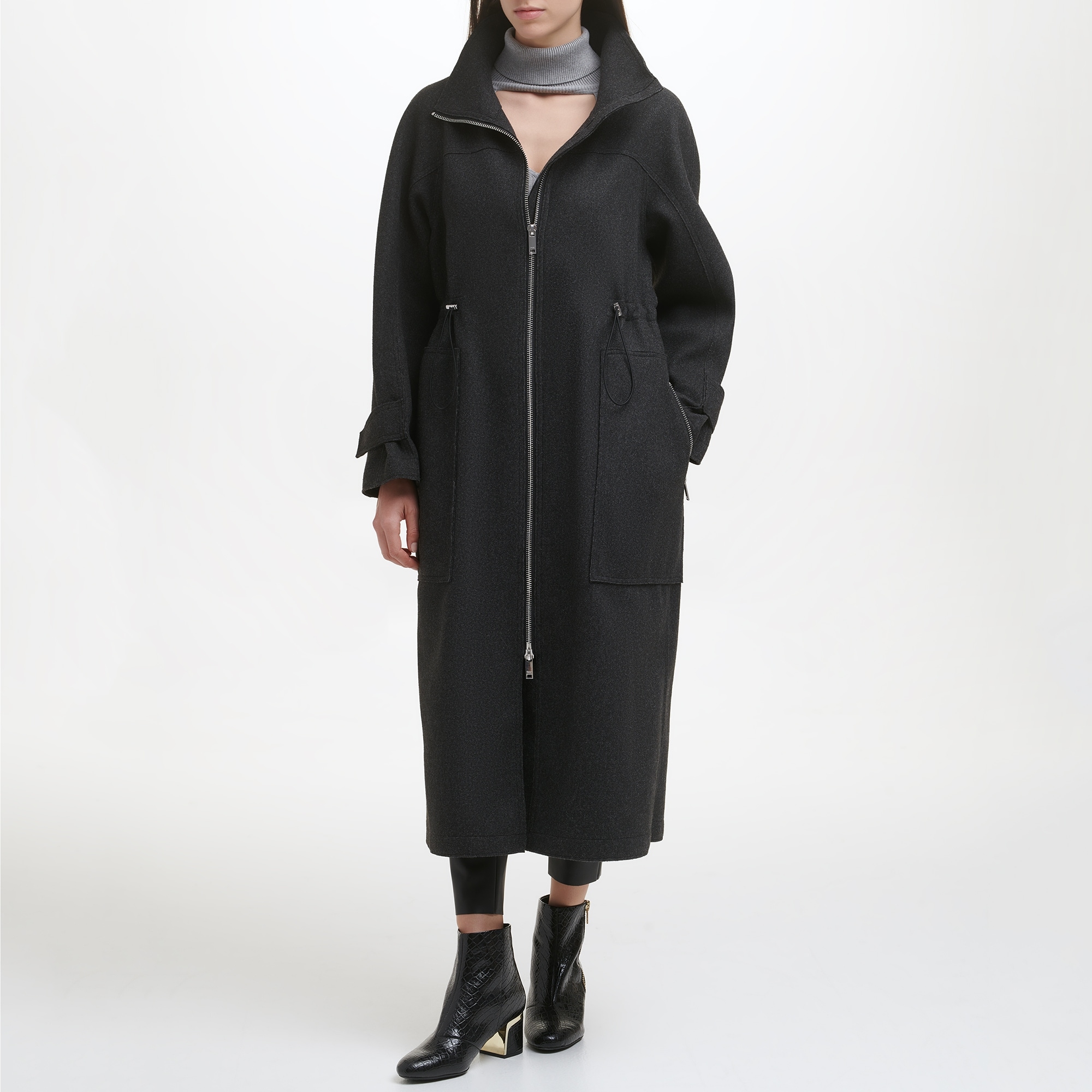 DKNY Long Zip Front Trench Coat