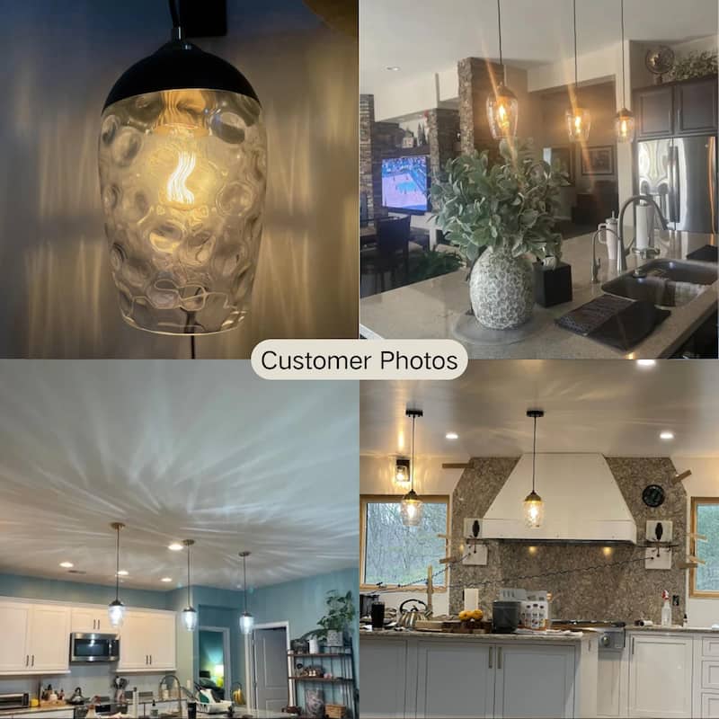 Modern Contemporary Black Gold Hammered Glass Kitchen Island Pendant Light for Dining Room