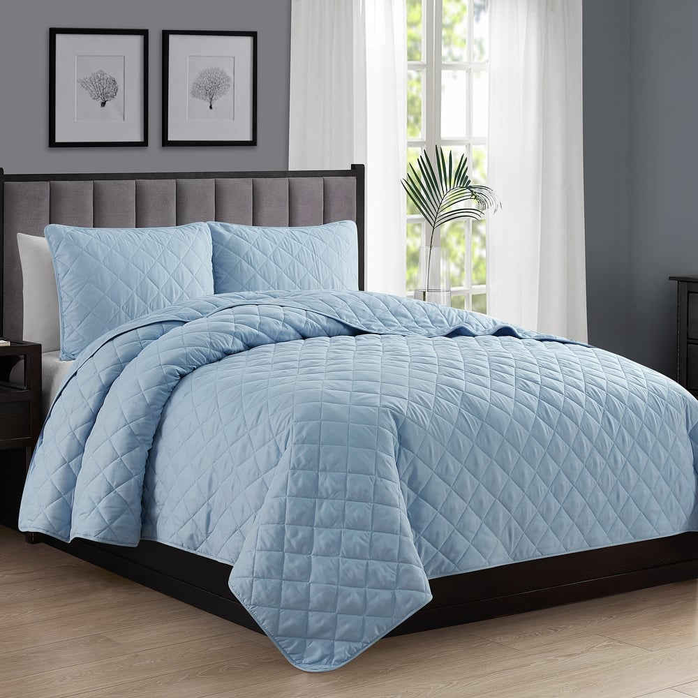 Modern Ultra Soft Microfiber Traditional Diamond Quilting Coverlet Quilt Set