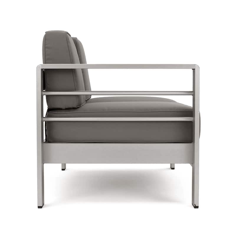 Cape Coral Outdoor 5-Seater V-Shape Aluminum Sectional Sofa Set with Ottoman by Christopher Knight Home