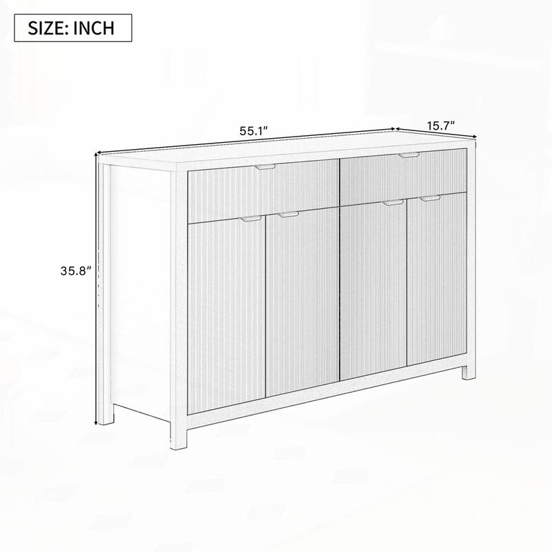 Wave-Pattern Sideboard Cabinet with 2 Drawers and 4 Doors