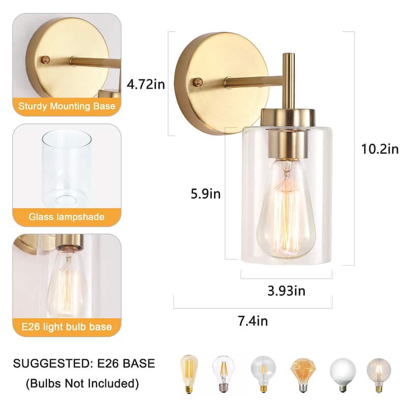 2-Light Modern Wall Sconce Bathroom Vanity Light with Glass Shade