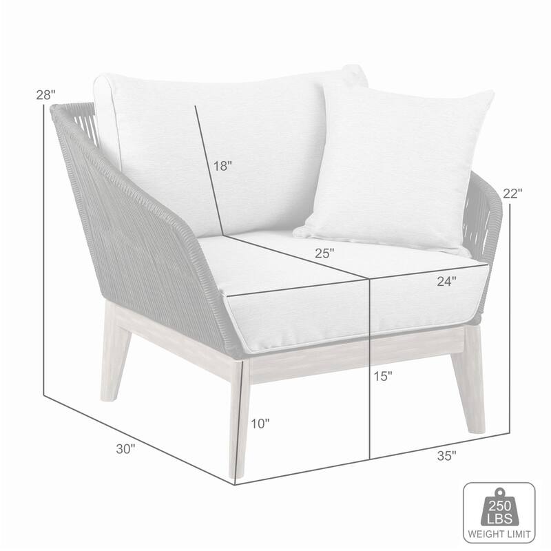 Athos Solid Eucalyptus Wood and Charcoal Rope Outdoor Patio Club Chair with Cushions