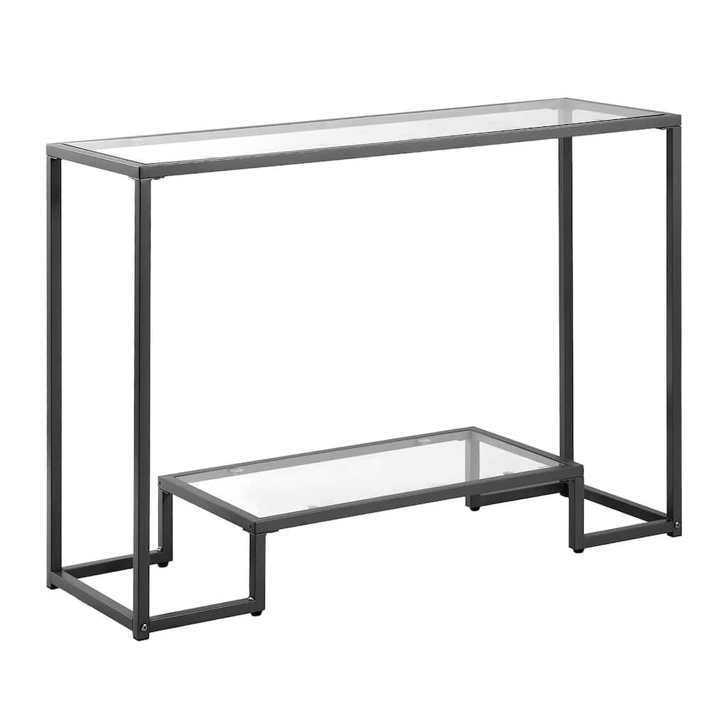 2-Tier Glass Console Table with Iron Legs for Living Room and Entryway - 42.1 x 14 x 29.7 in