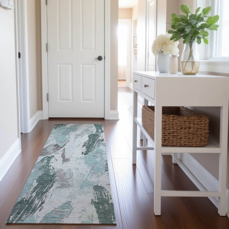 Premium Washable Super Soft Contemporary Strokes Mayfield Rug - Teal - 2'3" x 7'6"