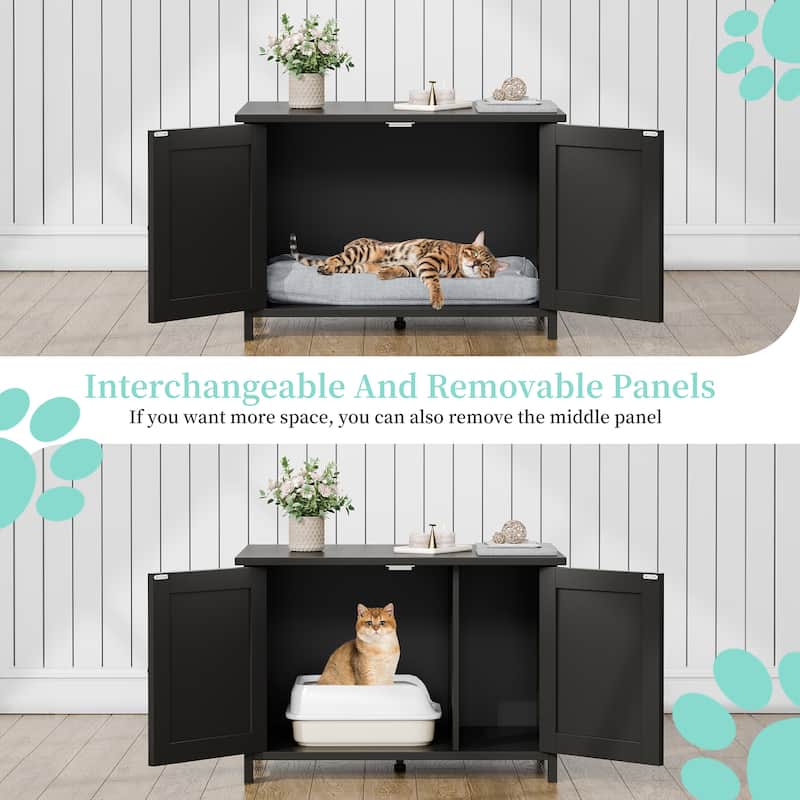 Modern Cat Cage Cabinet with Litter Box Enclosure, Multi-Functional Pet Furniture