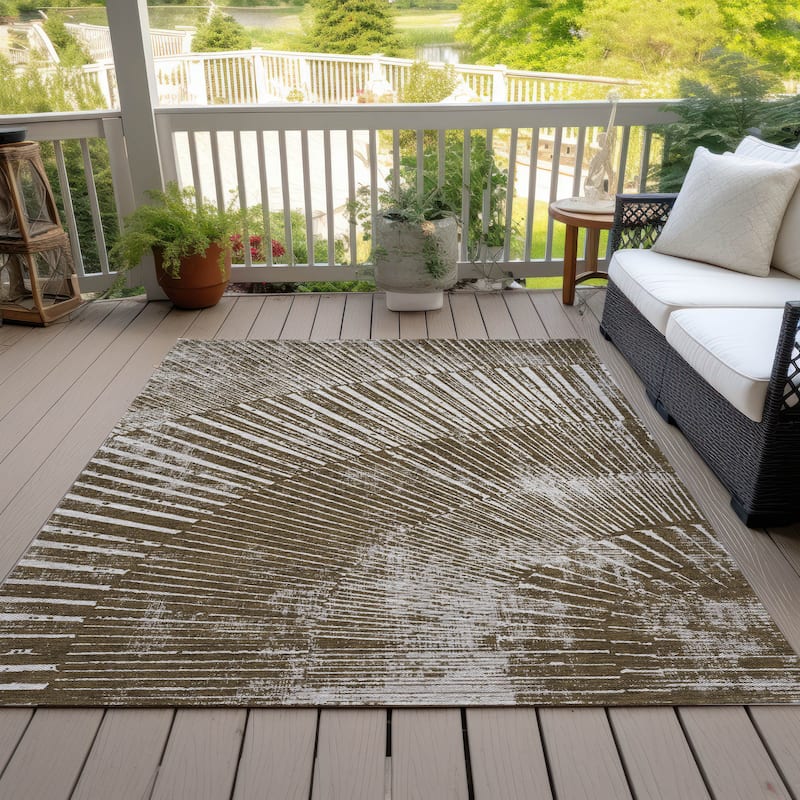 Machine Washable Indoor/ Outdoor Modern Fan Chantille ARug