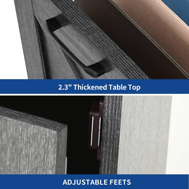 Moasis 59-inch Computer L-shaped Desk with Monitor Stand and Cabinet, Executive Desk w/Power Outlets