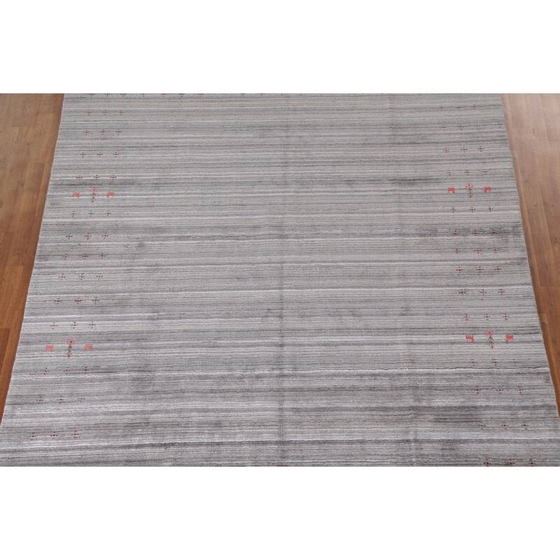 Striped Gabbeh Oriental Area Rug Hand-Knotted Tribal Wool Carpet - 7'10"x 9'9"