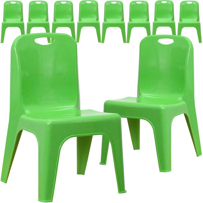 10 Pack Plastic Stackable School Chair with Carrying Handle and 11'' Seat Height - Green