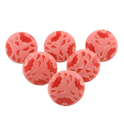 Novica Handmade Strawberry Florals Decorative Ceramic Knobs (Set Of 6)
