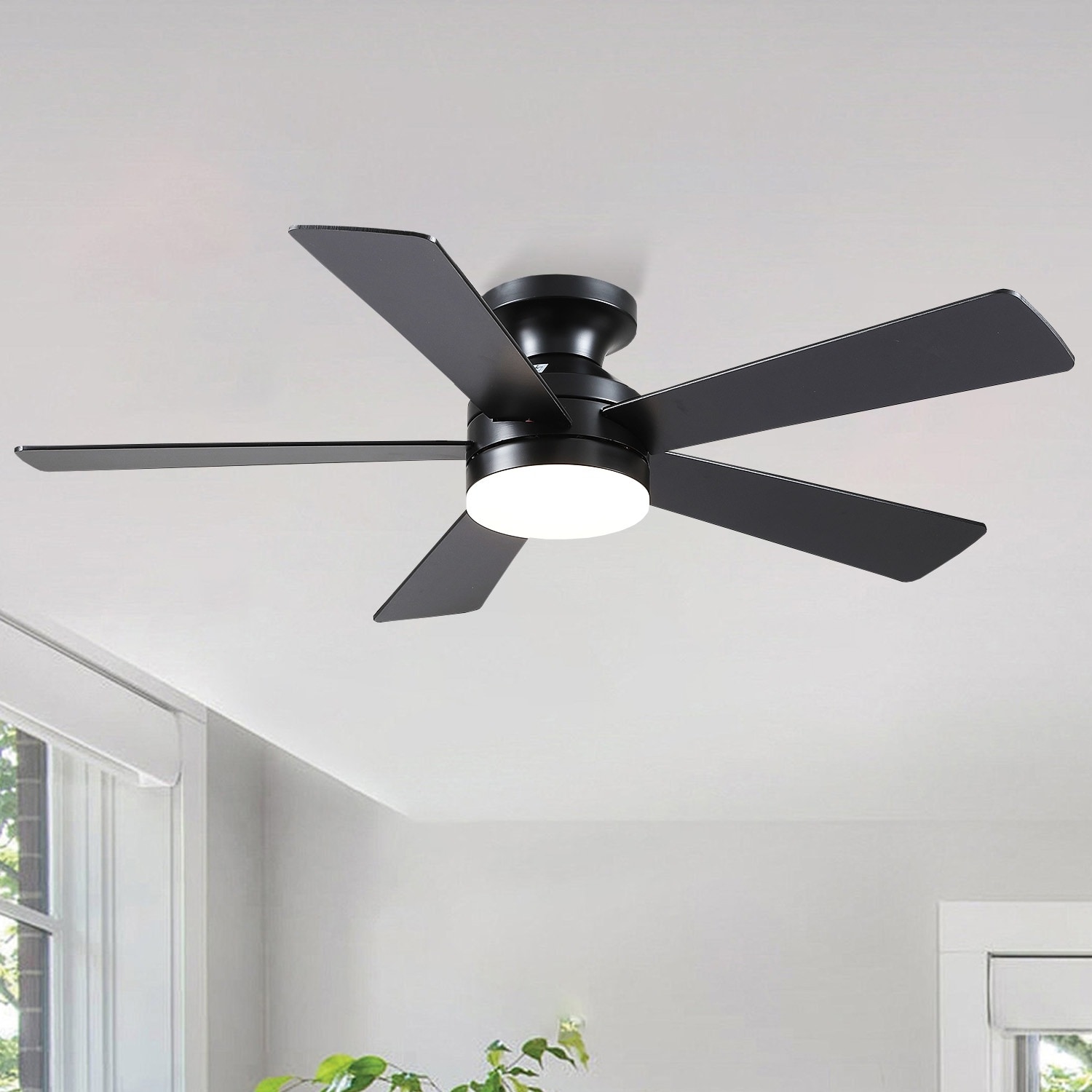 46-Inch Low-Profile Ceiling Fan with 3CCT LED, App and Remote Control, 6-Speed Reversible DC Motor for Bedroom and Living Room
