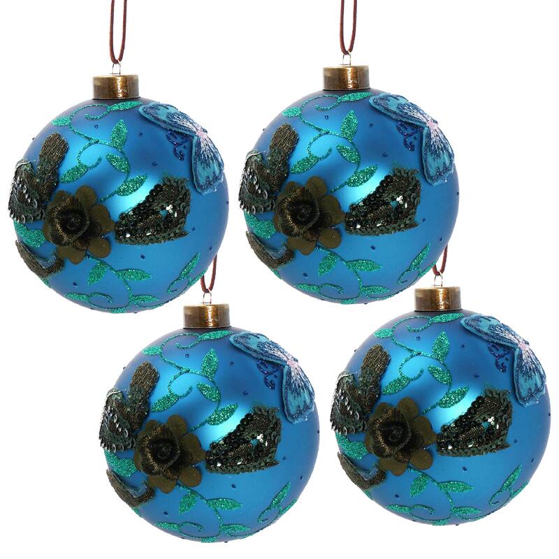 D4.7" Christmas Ball Ornaments, Glass Decorative Hanging Ball Christmas Tree Ornaments for Holiday Decorations, Set of 4