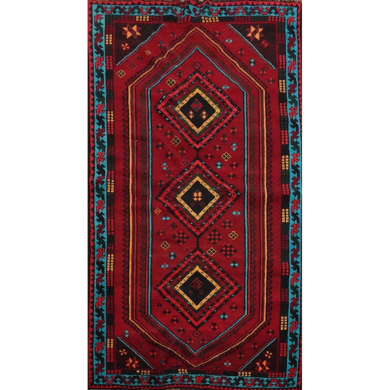 Hand Knotted Oriental 100% Wool Carpet Traditional Tribal Red Shiraz Area Rug - 9' 5'' X 4' 11''