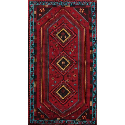 Hand Knotted Oriental 100% Wool Carpet Traditional Tribal Red Shiraz Area Rug - 9' 5'' X 4' 11''