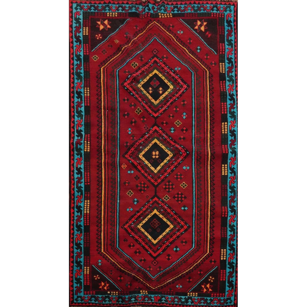 Hand Knotted Oriental 100% Wool Carpet Traditional Tribal Red Shiraz Area Rug - 9' 5'' X 4' 11''