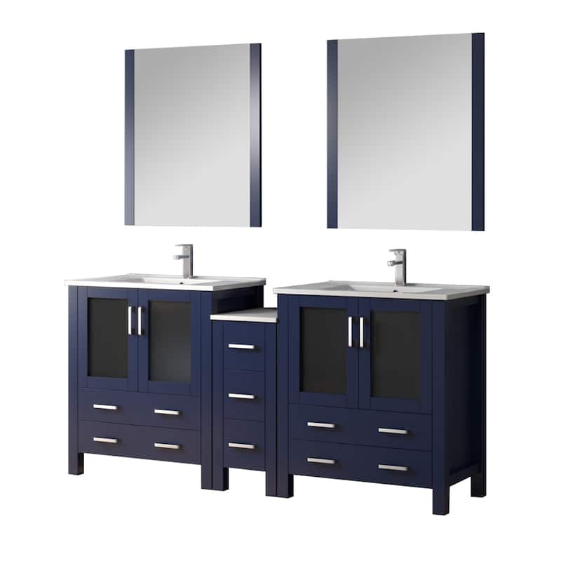 Volez Double Bath Vanity with Side Cabinets, Faucet Set, White Ceramic Top and Mirrors - 72