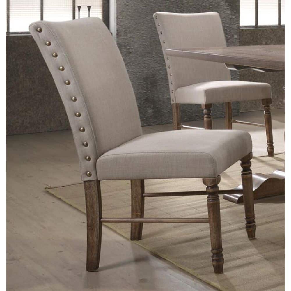 Side Chair (Set-2) in Cream Linen & Weathered Oak