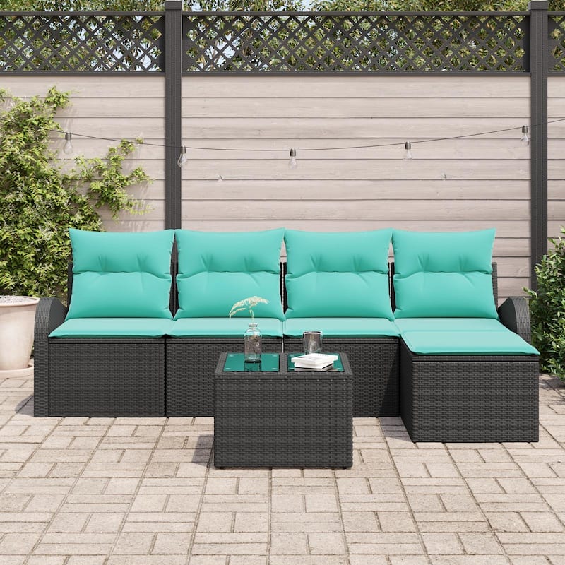 vidaXL 6 Garden Sofa Set with Cushions Black Poly Rattan - 92.1 x 46.1 x 27.2