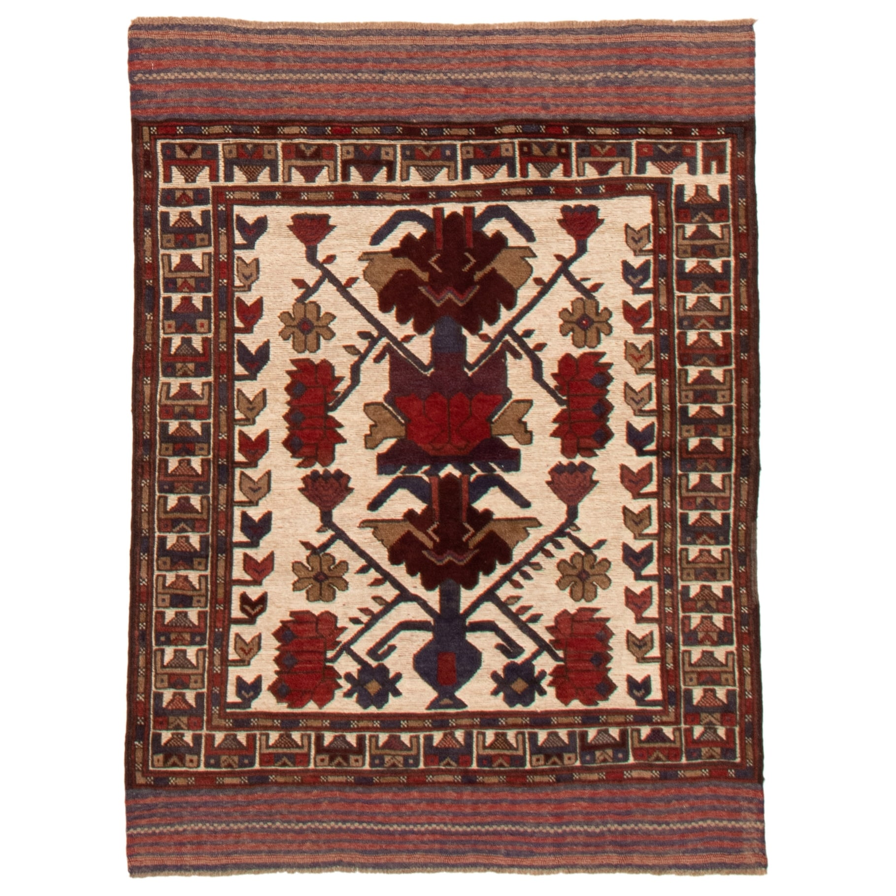 342708 Tajik Caucasian Bordered Ivory Rug 4'0 x 6'0 Hand-Knotted Wool Rug eCarpet Gallery Area Rug for Living Room Bedroom 