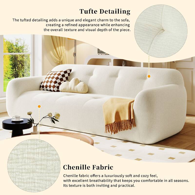Chenille Fabric 3-Seater Sofa with Tufted Style and Full Sponge Compression Design