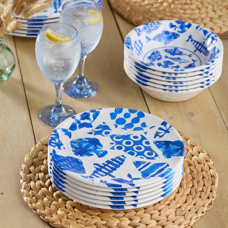 Certified International Fish Tale Melamine 9" Salad /Dessert Plates, Set of 6 - 9.00"L x 9.00"W x 0.50"H