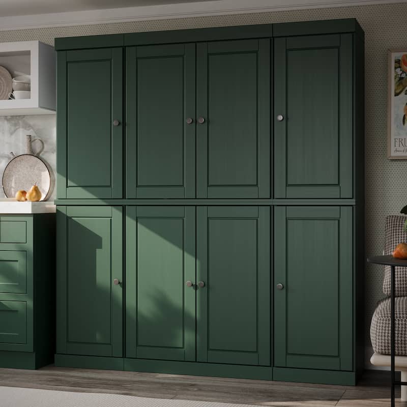 Palace Imports 100% Solid Wood Kitchen China Cabinet Pantry with Glass or Solid Wood Doors and 2-Drawer Kit - 65" x 71.5"