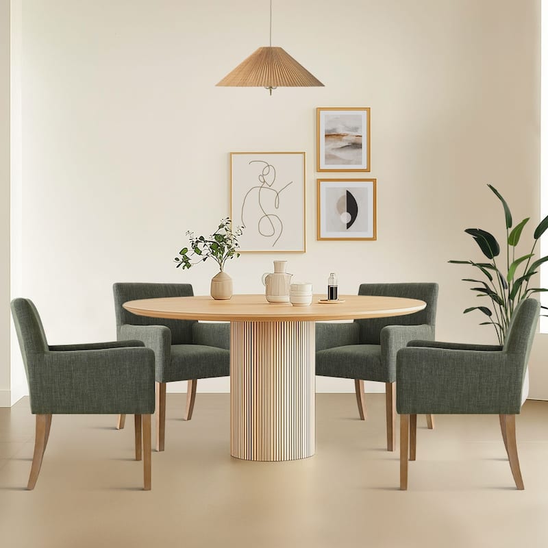 Linen Upholstered Armchair with Solid Wood Legs(Set of 4) - Dark Green