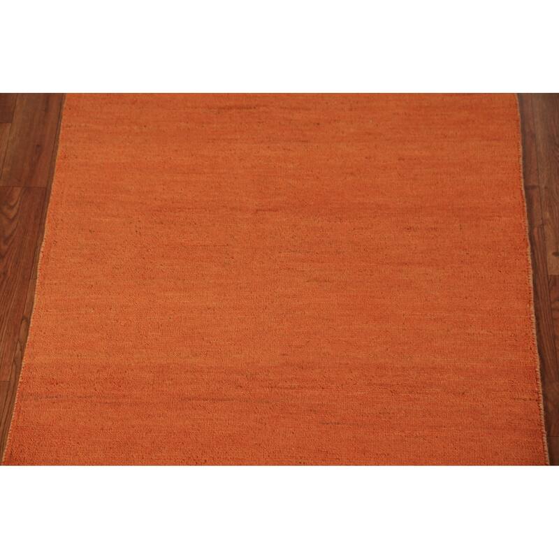 Orange Gabbeh Modern Rug Hand-Knotted Oriental Wool Carpet - 2'9" x 4'3"