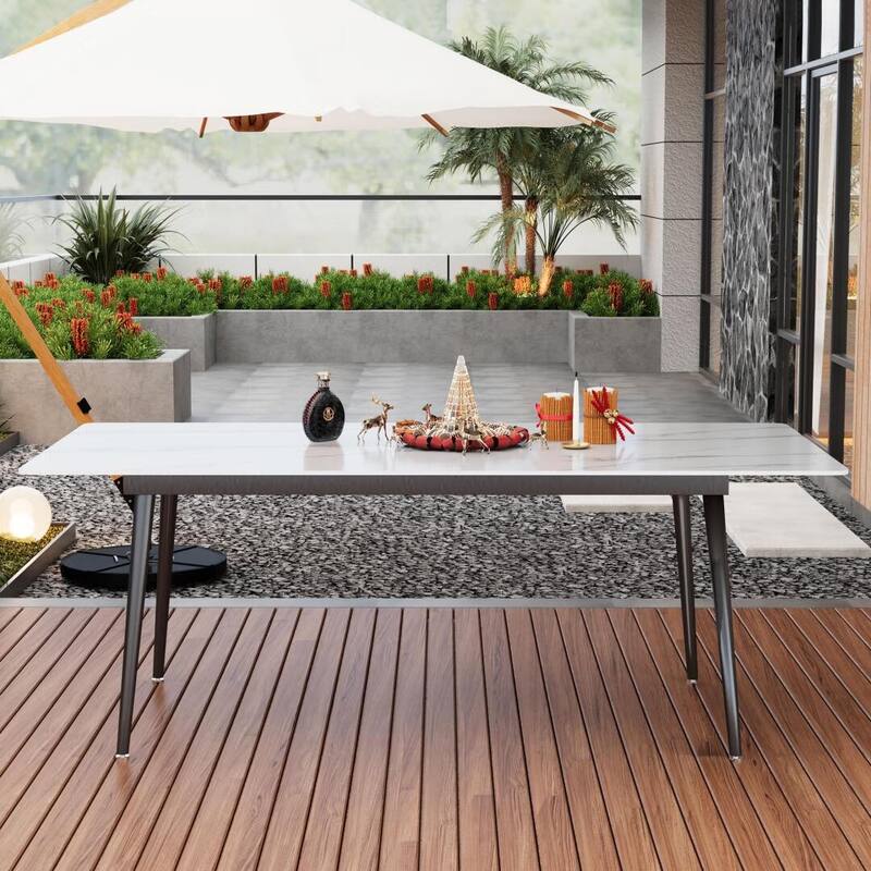70.8-inch Outdoor Rectangular Sintered Stone Dining Table - 70.8"Wx35.4"Dx29.5"H