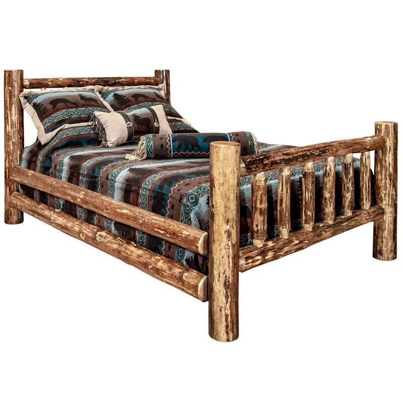 Twin Log Bed - Spindle Style Bed Frame with Slats - Rustic Brown Bed - 87"L x 46"W