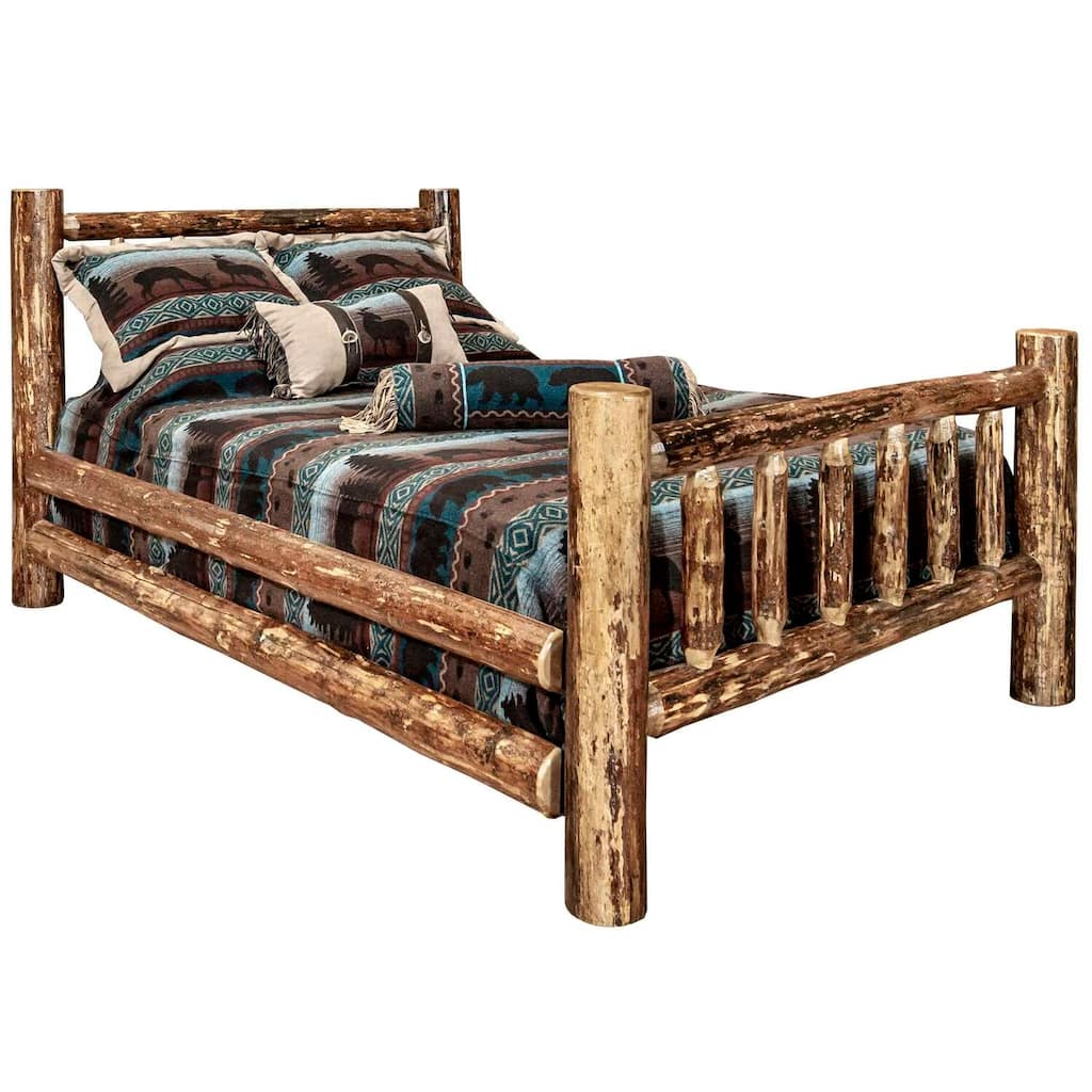 Twin Log Bed - Spindle Style Bed Frame with Slats - Rustic Brown Bed - 87"L x 46"W