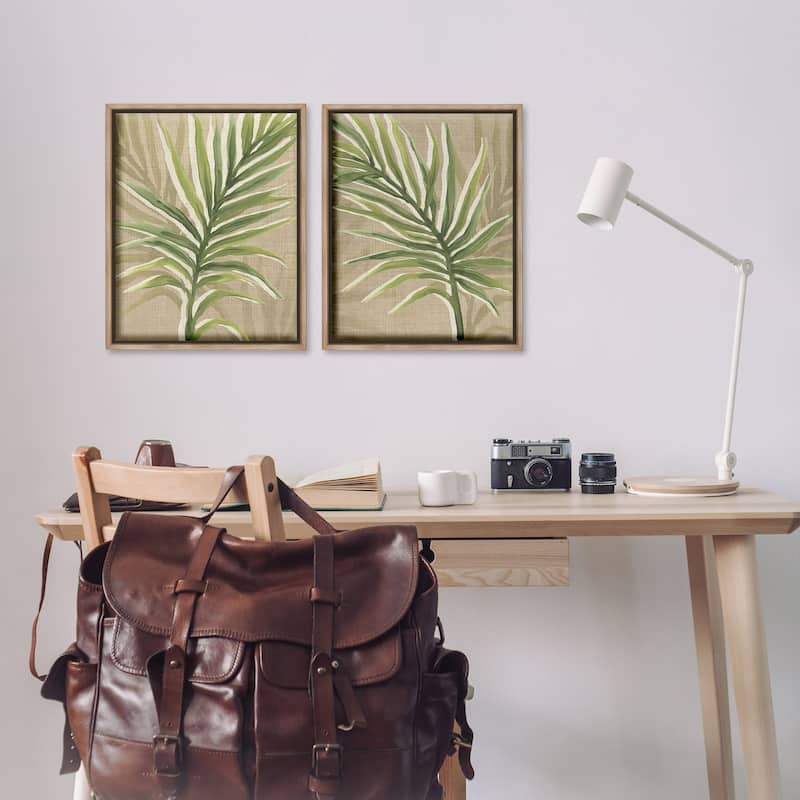 Stupell Natural Palm Leaves Framed Floater Canvas Wall Art Design By June Erica Vess (Set of 2)