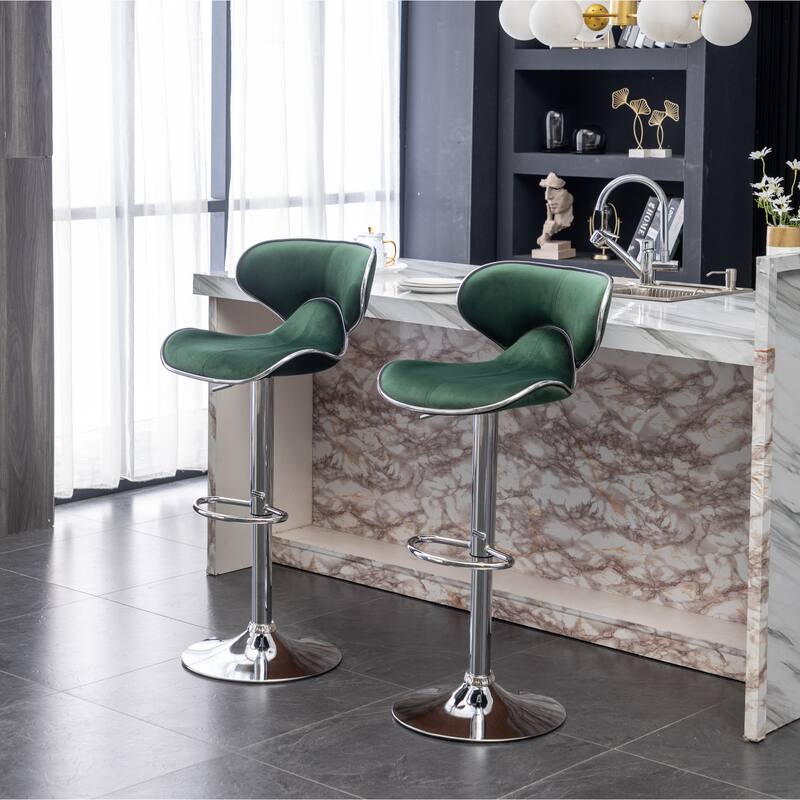 Roundhill Furniture Masaccio Velvet Upholstered Adjustable Swivel Barstool, Set of 2