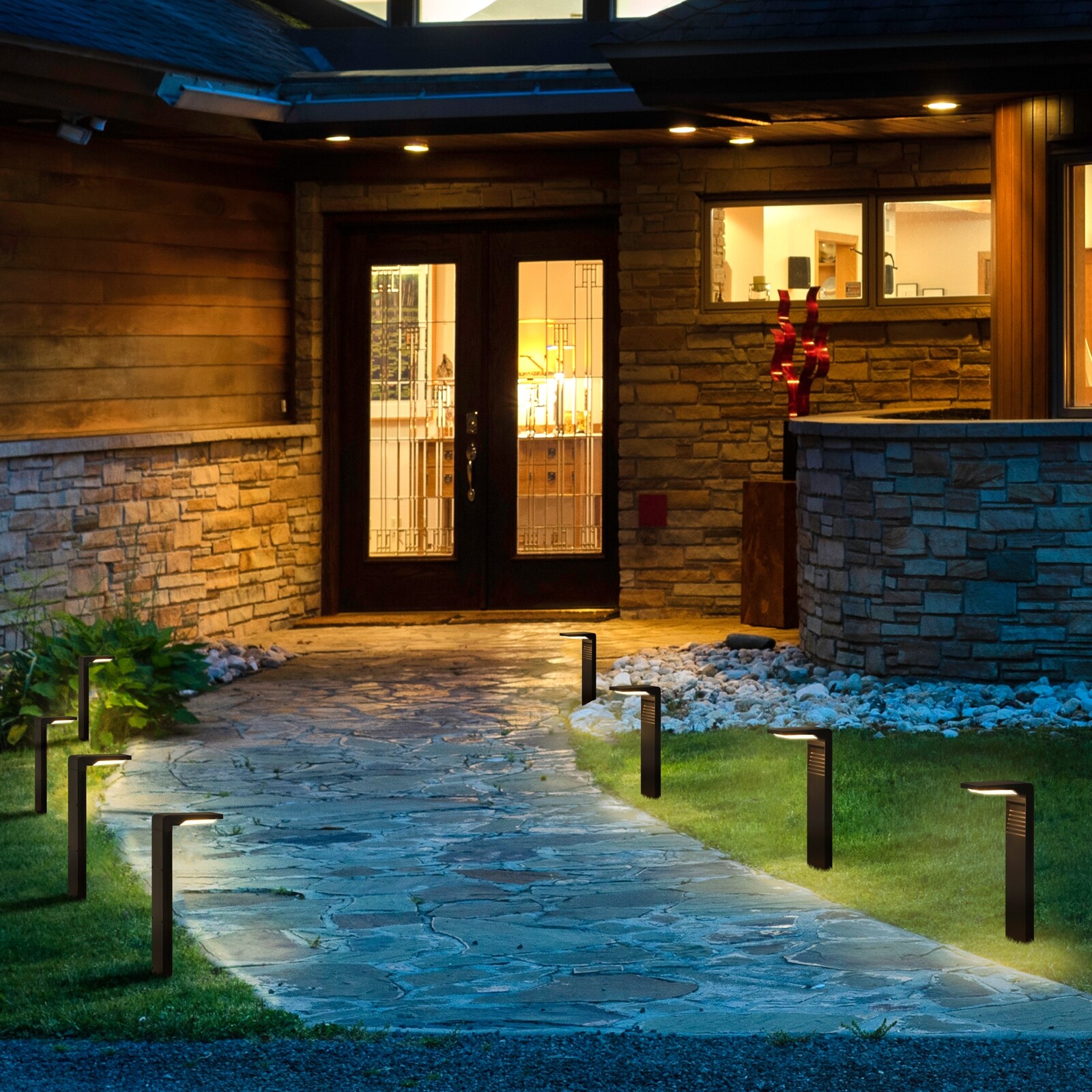 Set of 2 L Shaped Black Solar LED Large Path Lights On Sale Bed Bath Beyond 38344120
