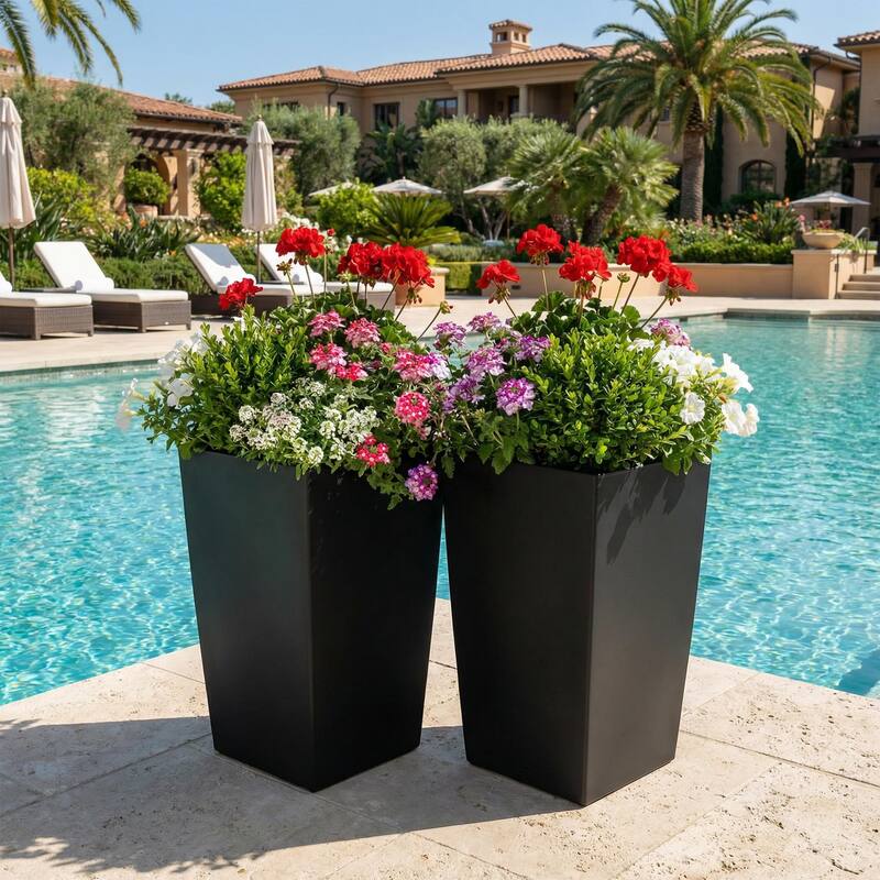 Metal Planters for Outdoor Plants Planter Box - Black-2PCS - 14"x26"
